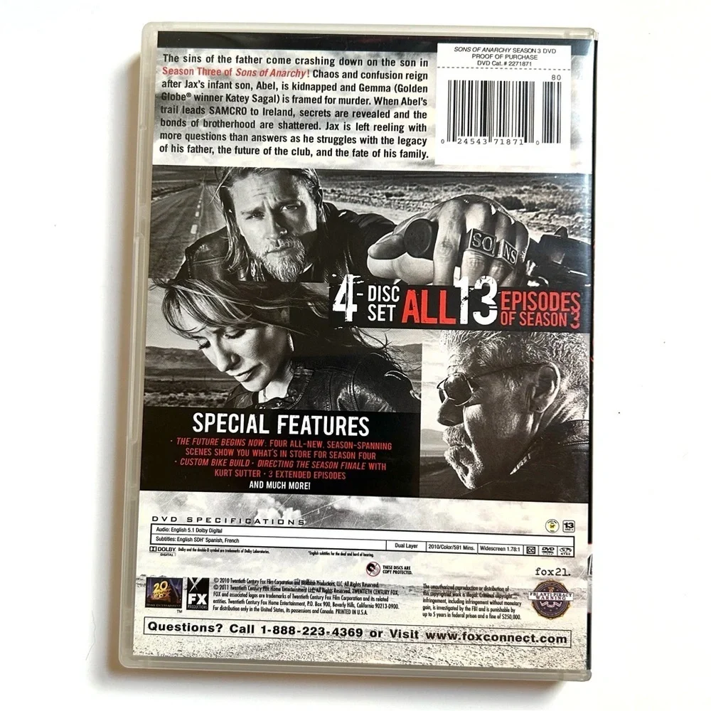 SONS OF ANARCHY Season 3 - DVD - Charlie Hunnam and Ron Perlman - Picture 4 of 12